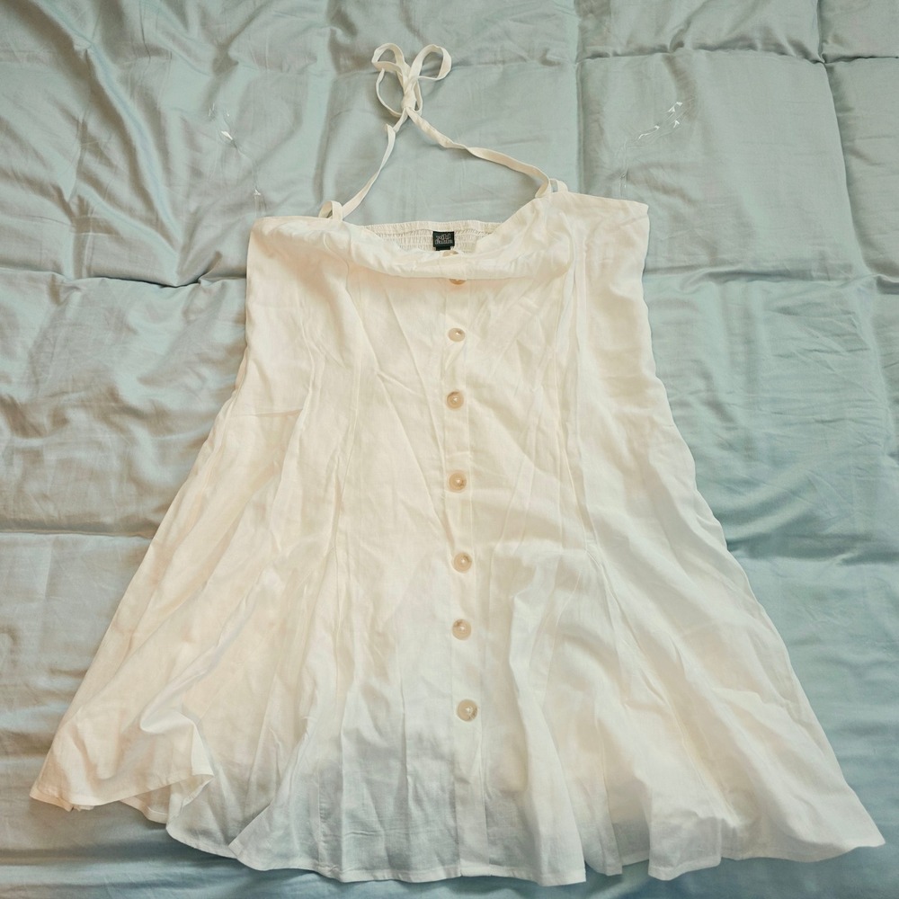 Wild Fable Cream Button Down Halter Mini Dress Smocked Back L